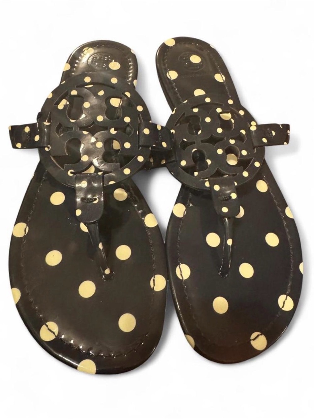 Tory Burch navy blue  and Cream Polka Dot Miller Thong Sandals